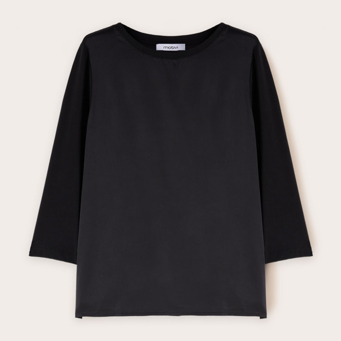 Motivi - Camiseta básica bimateria - Negro