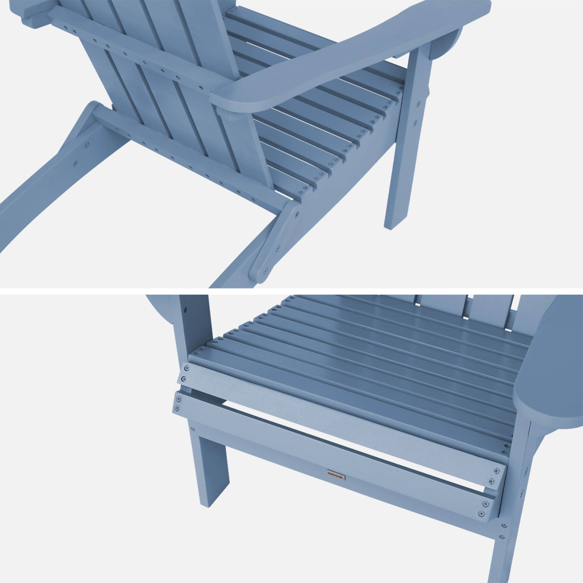 Fauteuil adirondack bleu en bois d'acacia avec accoudoirs KERINA. plusieurs coloris. 90 x 71 x 91.5 cm