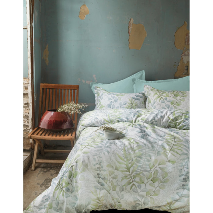 Housse de couette + taie(s) oreiller satin de coton "Occale green"