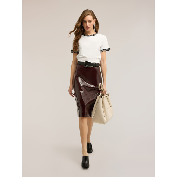 Motivi - T-shirt con bordi in maglia - Bianco