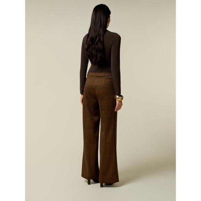 Oltre - Pantaloni palazzo in punto milano check - Marrone