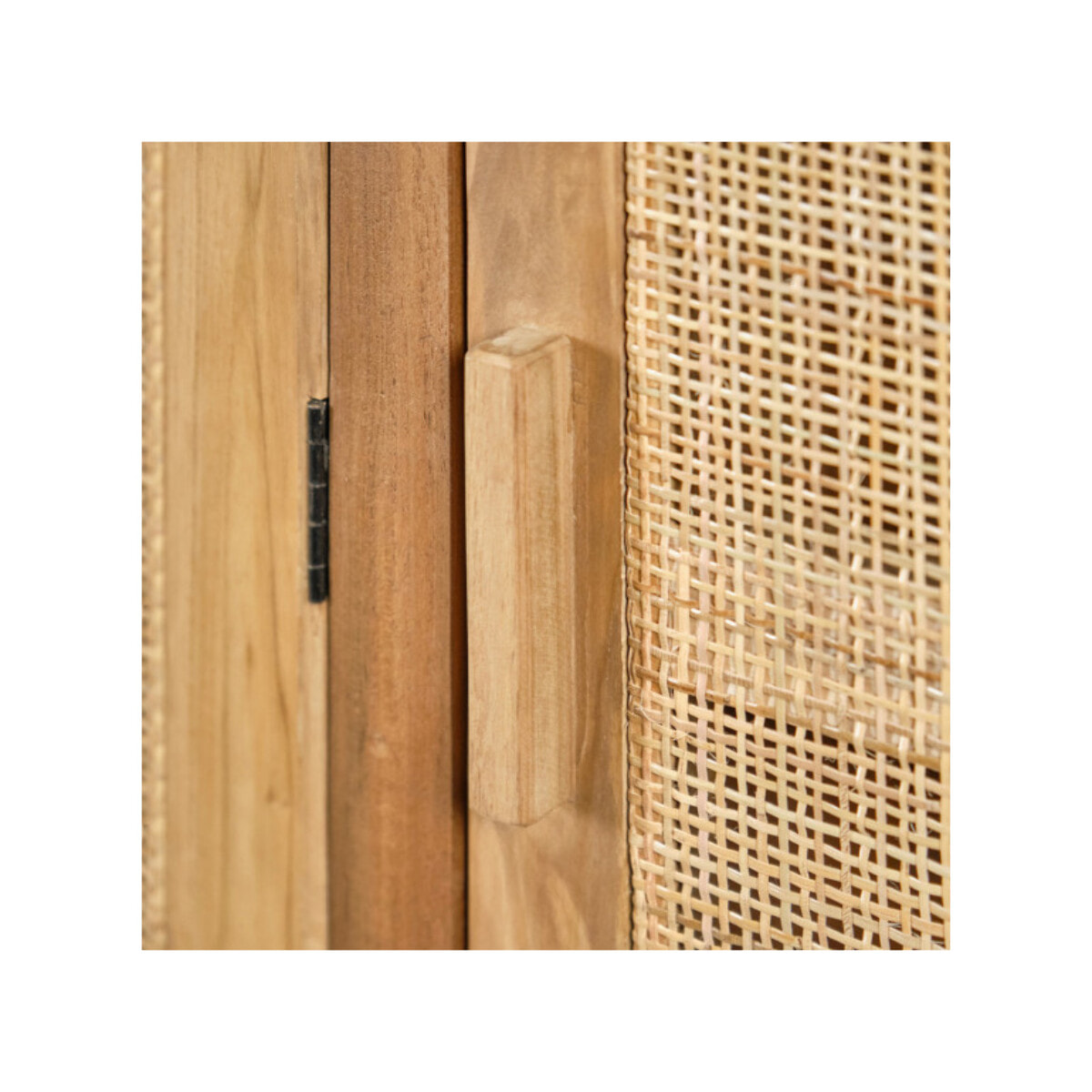 Armoire haute 3 portes en rotin et bois massif de teck - LINA