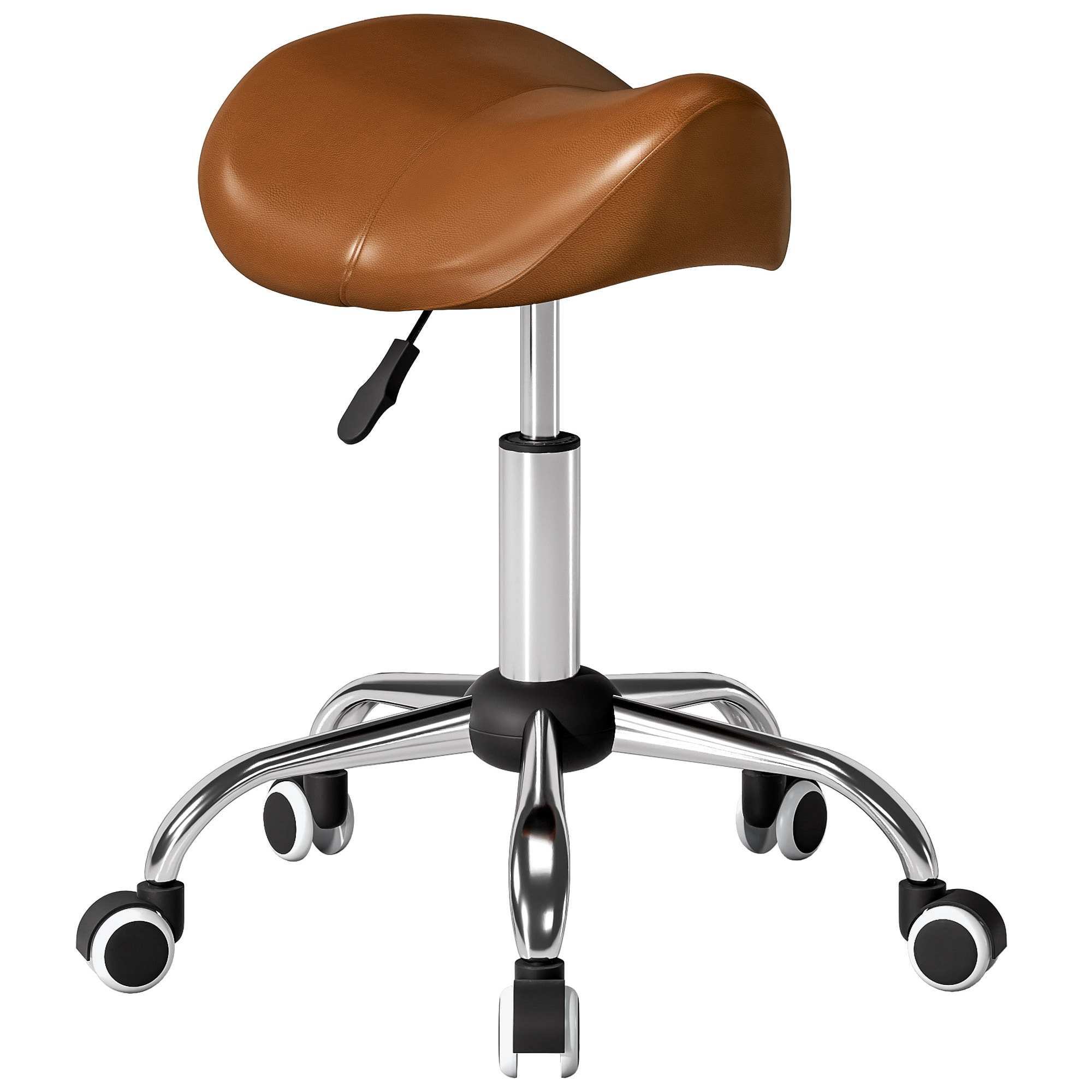 Taburete con Ruedas Taburete Giratorio Cosmético con Altura Ajustable Asiento Acolchado y Amplio Dentista Peluquería Carga 120 kg 52x53x49-61 cm Marrón