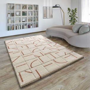 BRENDA Alfombra shaggy geomÃ©trica con relieve beige y motivos caldera, varias medidas disponibles