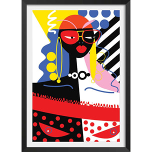 Affiche collage la femme aux lunettes Affiche + cadre en bois - Noir