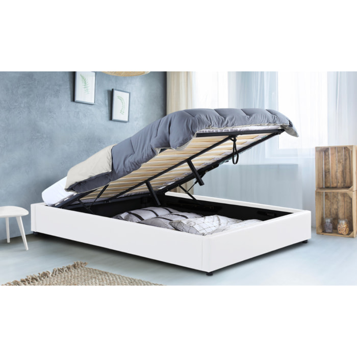 Lit coffre avec sommier Otto - Blanc - Similicuir