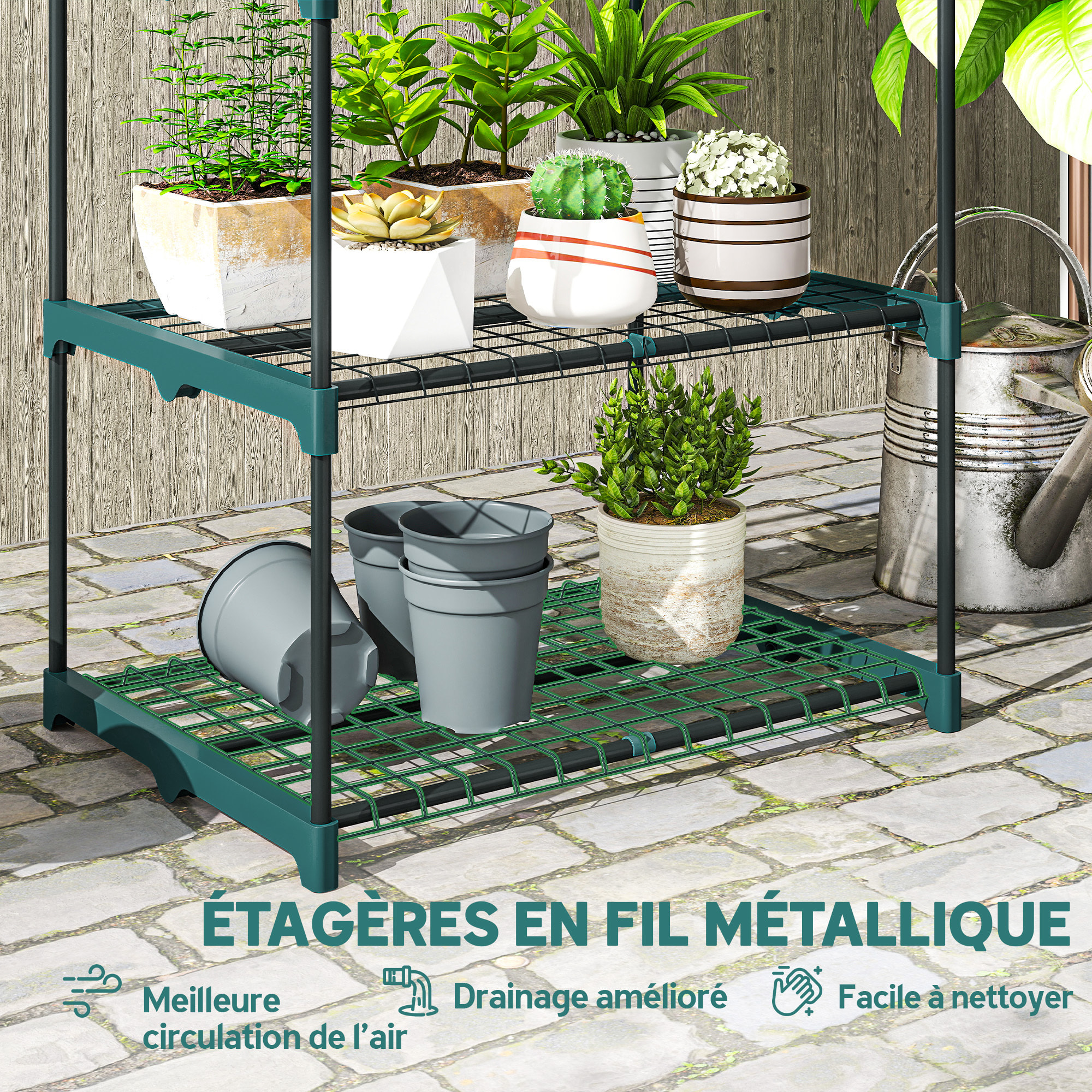 Étagère à fleurs 5 niveaux - 67 x 49 x 138 cm - métal vert