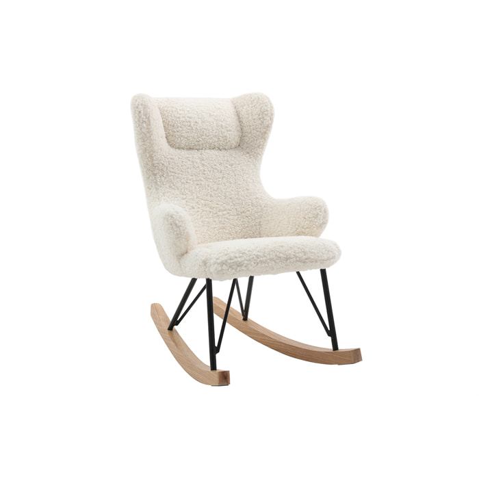 Rocking chair enfant en tissu effet peau de mouton blanc, métal noir et bois clair SHAUN