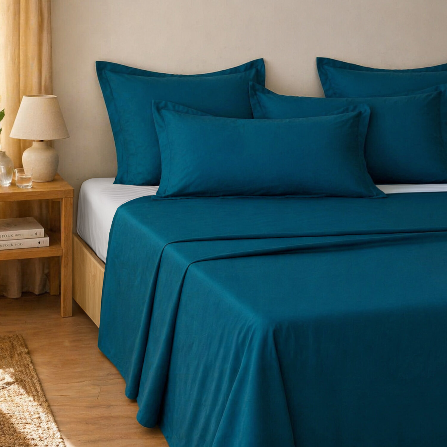 Parure de drap 100% coton uni - bleu canard