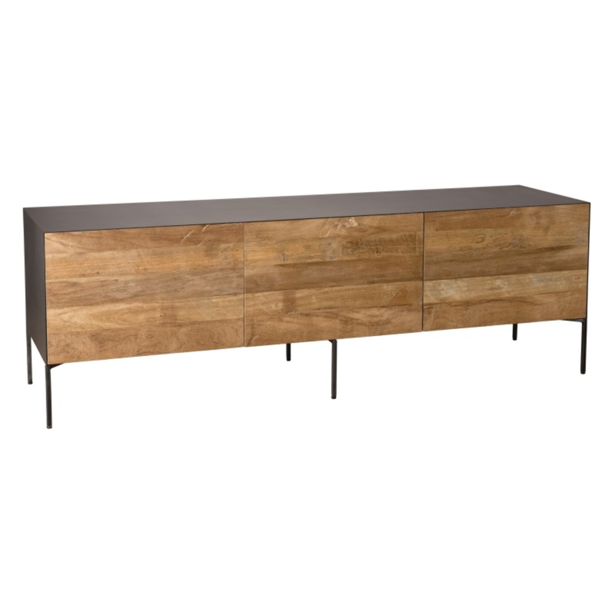 MAXENCE - Meuble TV 2 portes 1 tiroir bois Teck recyclé métal et pieds métal gris anthracite
