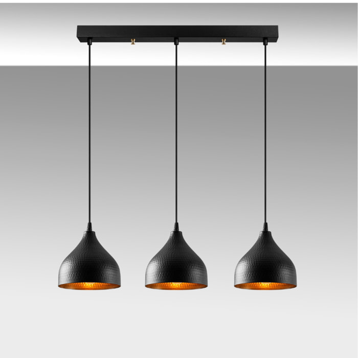 LUISA - Suspension en métal noir 3 ampoules