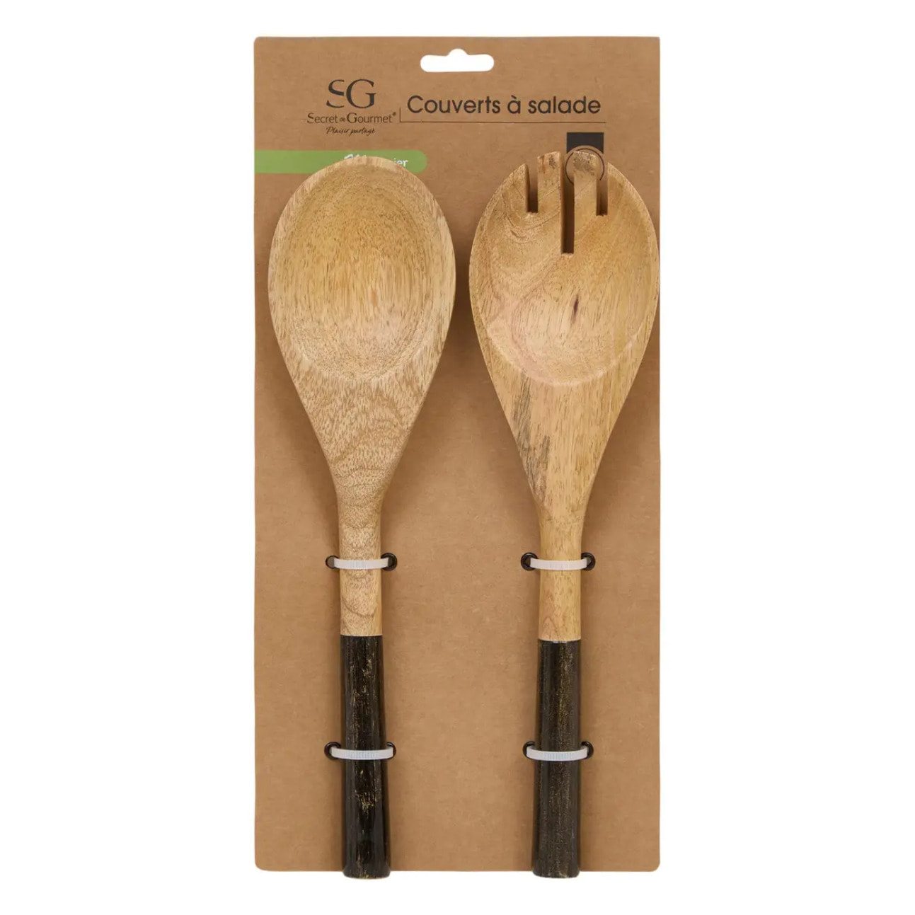 Couverts à salade bicolore Ava L.28cm noir