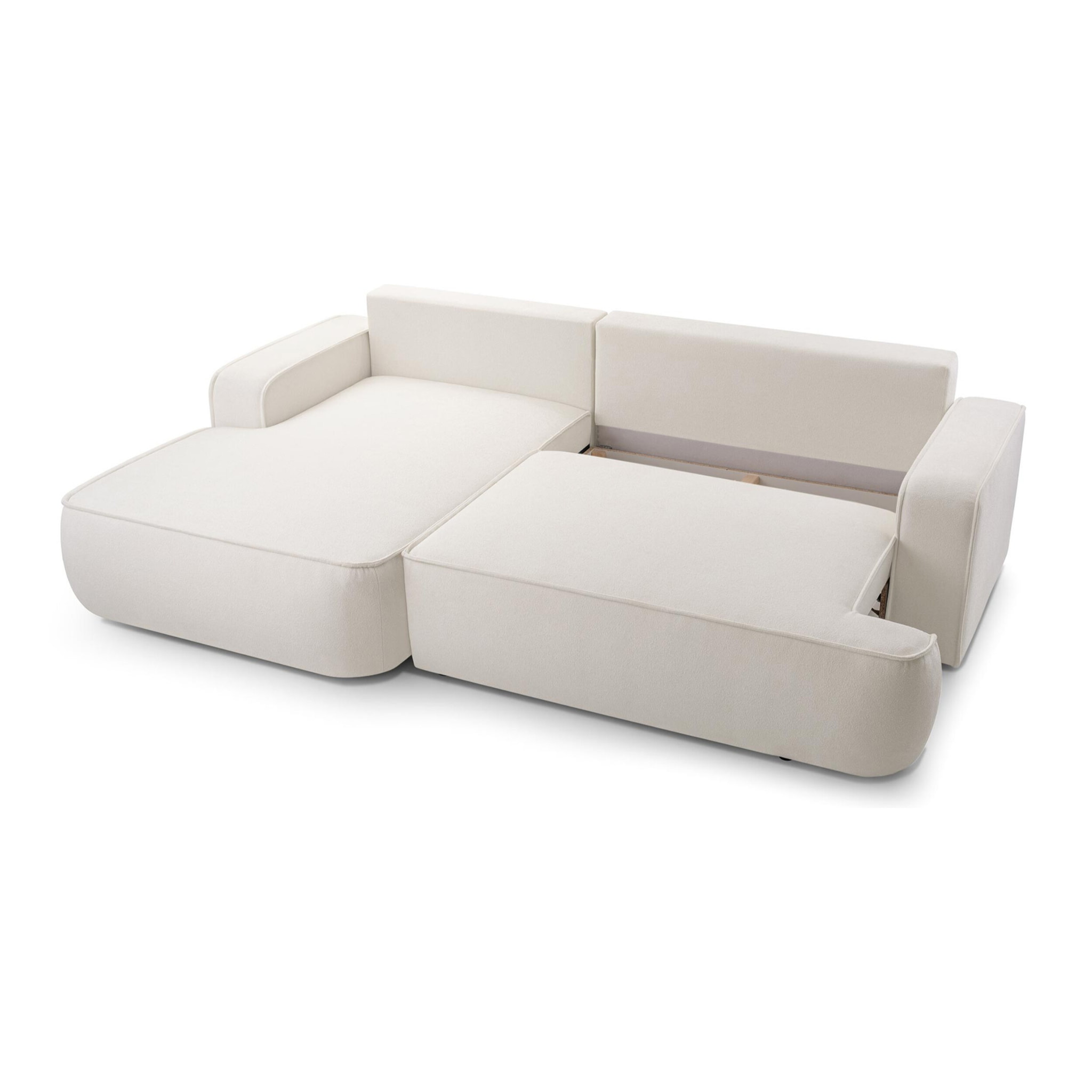 Nessino - canapé d'angle gauche 4 places - convertible avec coffre - en tissu texturé - Beige