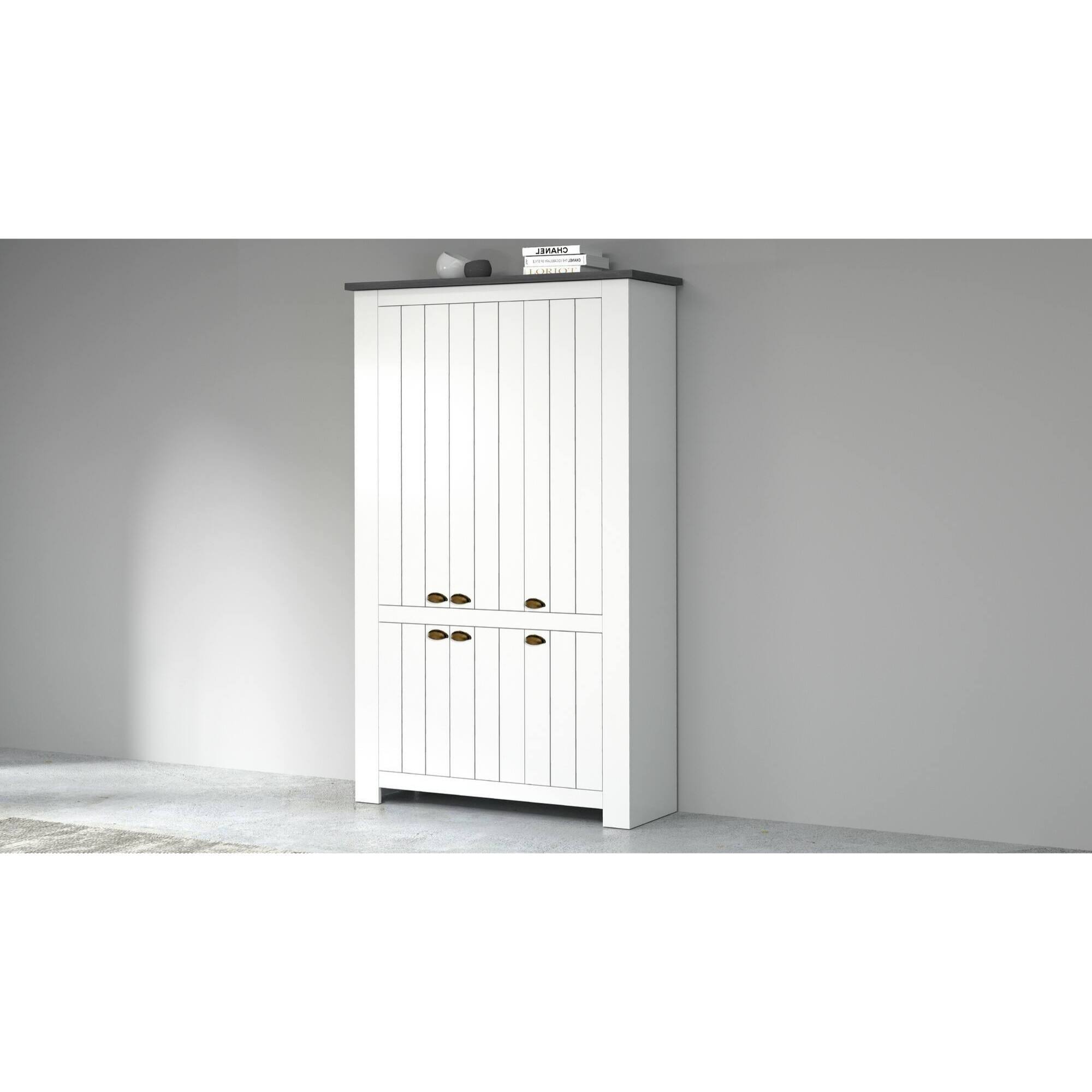 Scarpiera Apricena, Porta scarpe salvaspazio a 6 ante, Armadio multifunzione da ingresso, 114x42h200 cm, Bianco e Ardesia