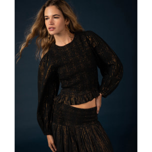 Blusa con lúrex y cuerpo nido de abeja de mujer