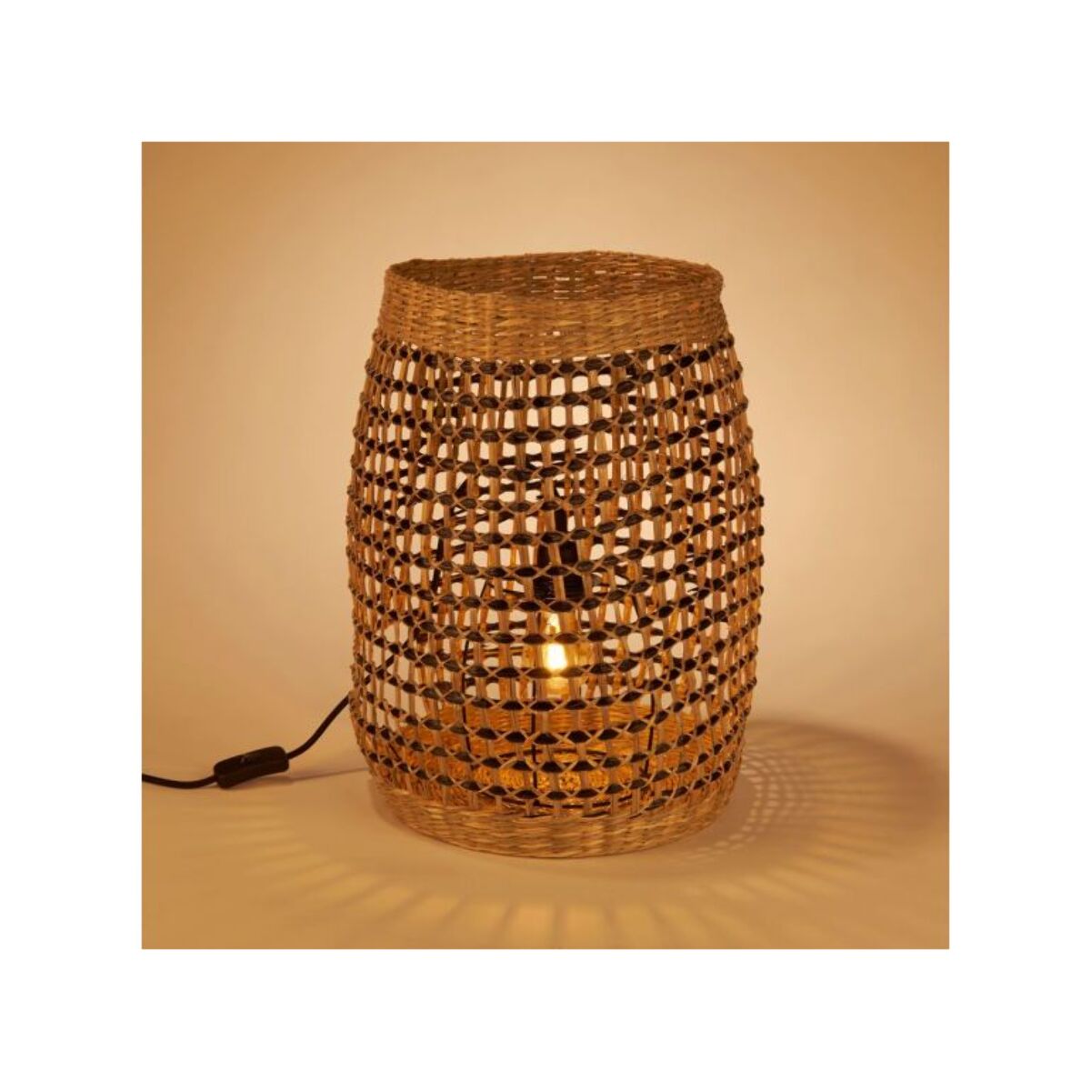 Petite lampe à poser en zostère tressée noir et naturel - HUDSON 104