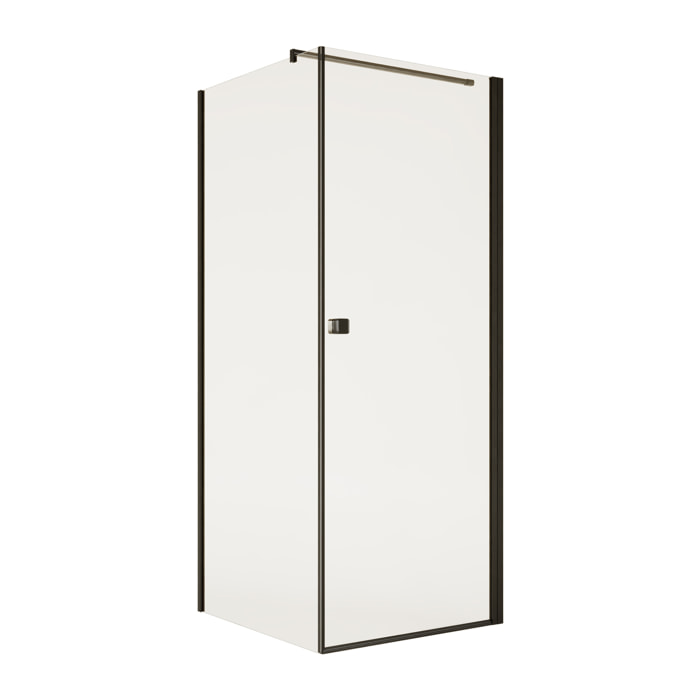 Porte de Douche Pivotante 70x195cm et Retour 80cm - Verre 8mm Anticalcaire - Profil Noir