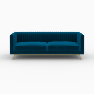 Ensemble canapé et fauteuil en velours bleu 3 places - Gatsby