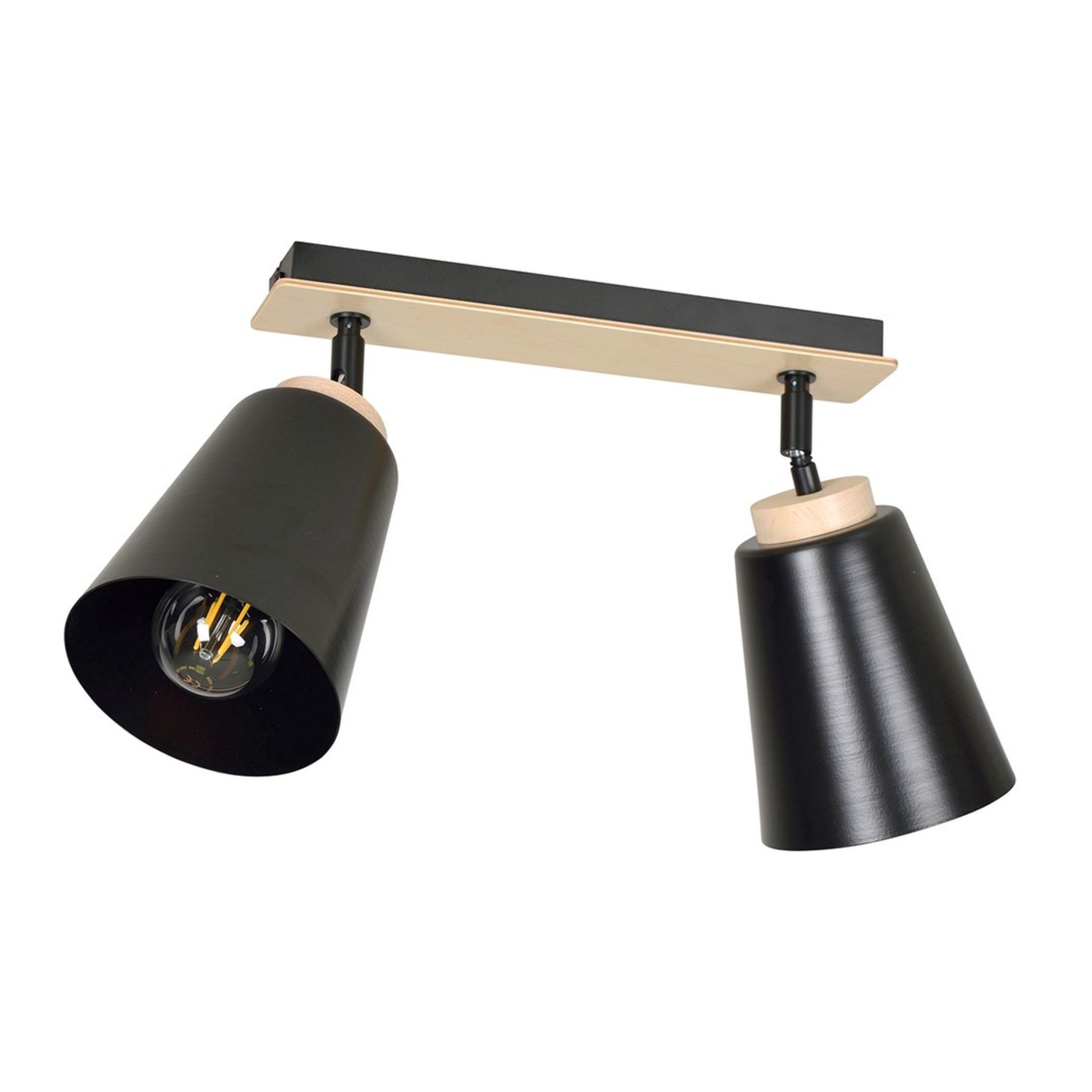 Faretto a soffitto ATLAS in acciaio nero e legno naturale