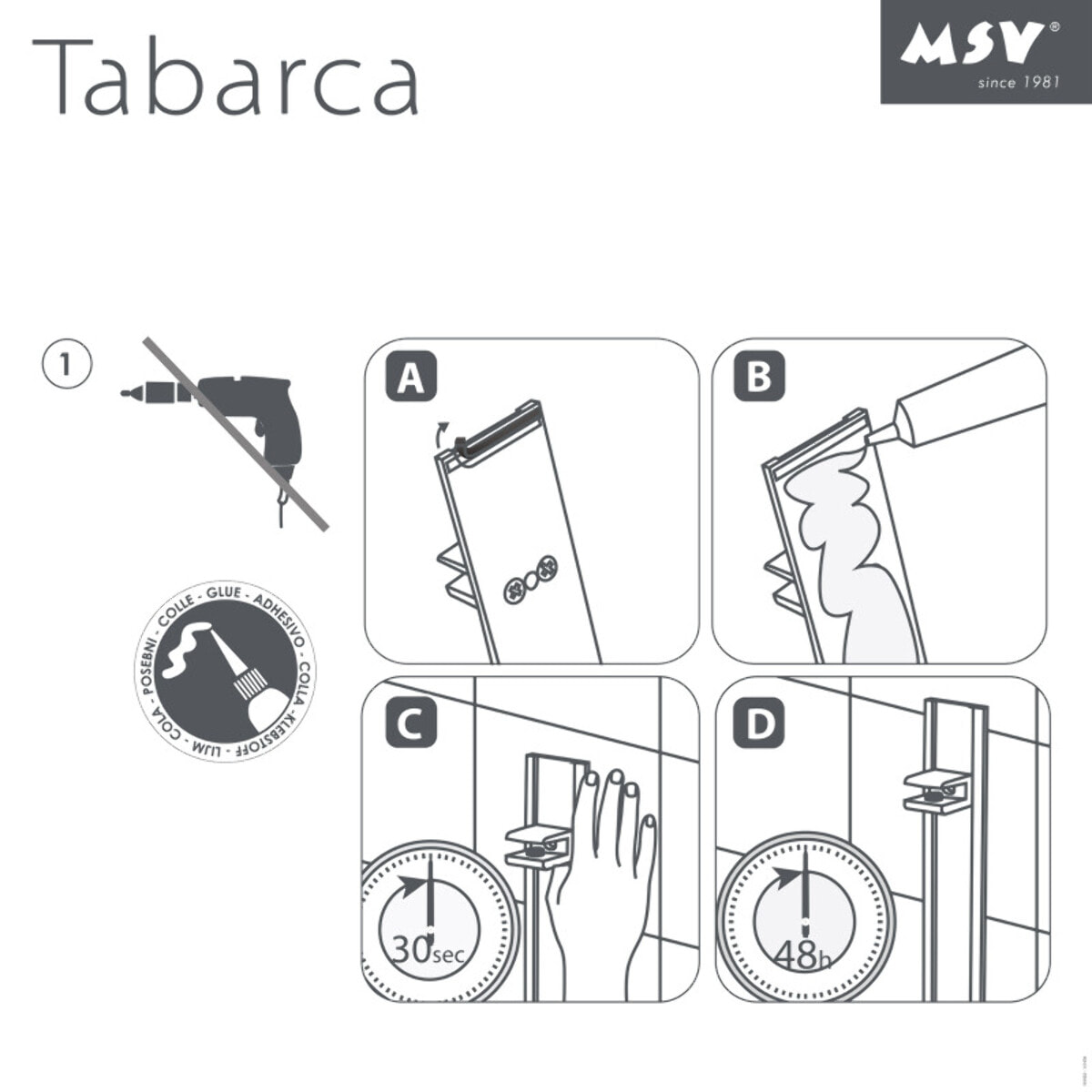 Etagère d'angle de douche 2 niveaux à  fixer TABARCA Alu & Verre Satiné MSV