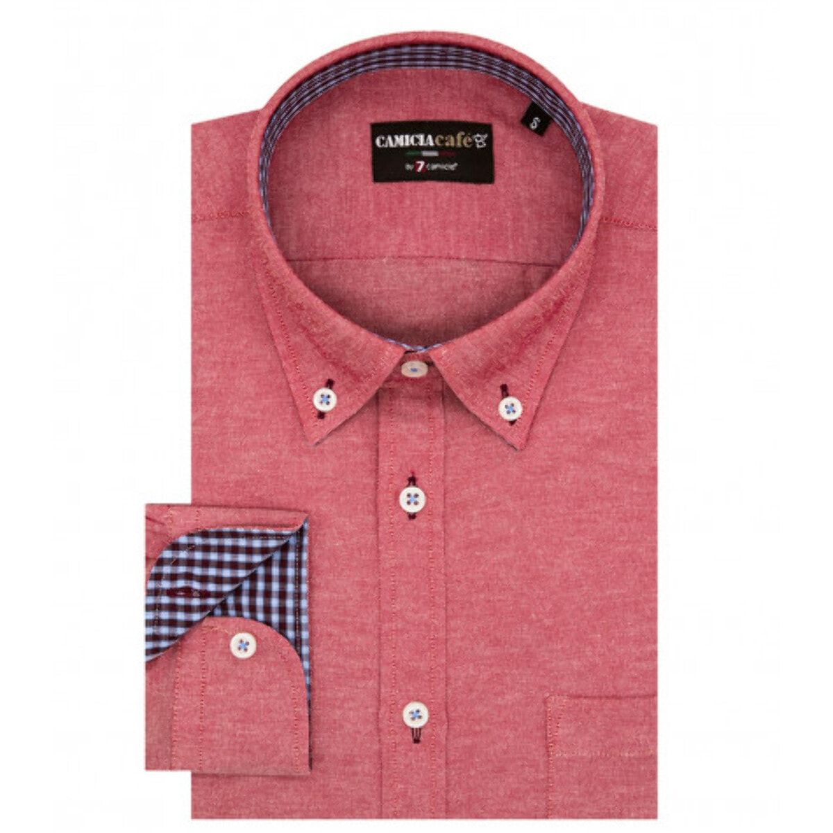 Camicia Uomo 1 Bottone Button Down Manica Corta Slim Cotone Poliestere Oxford Bordeaux