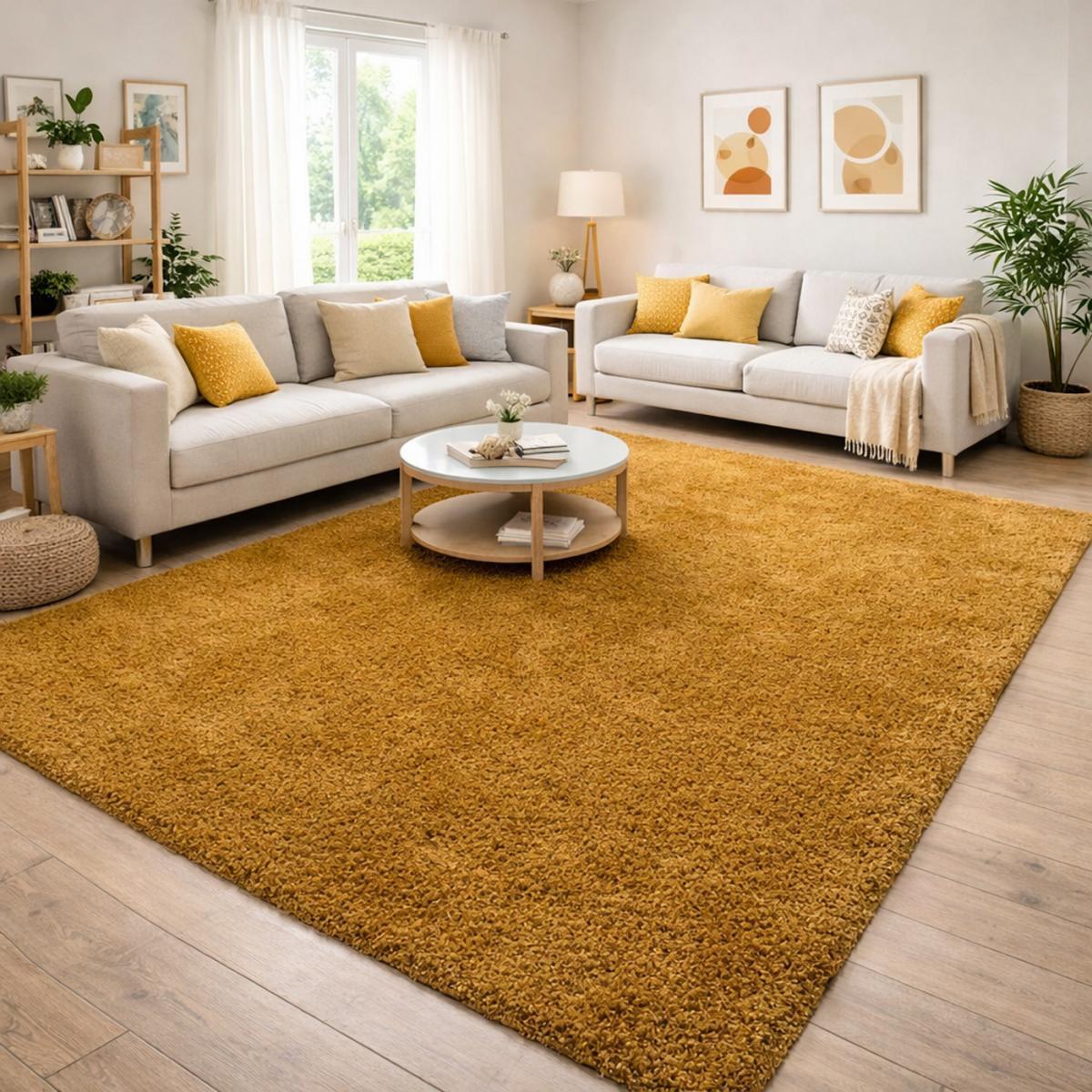 Tapis poils longs shaggy tissé motif uni RIBI