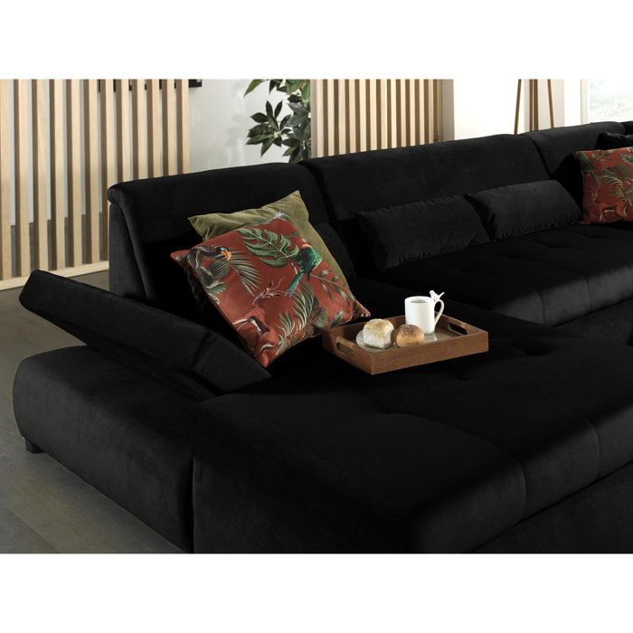 Vermont - canapé panoramique d'angle droit - 7 places - XXL - en velours - Noir