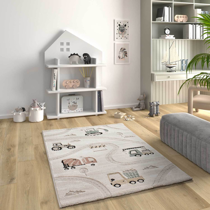 CLOWN Alfombra infantil con vehiculos y carreteras multicolor, 120x170 cm