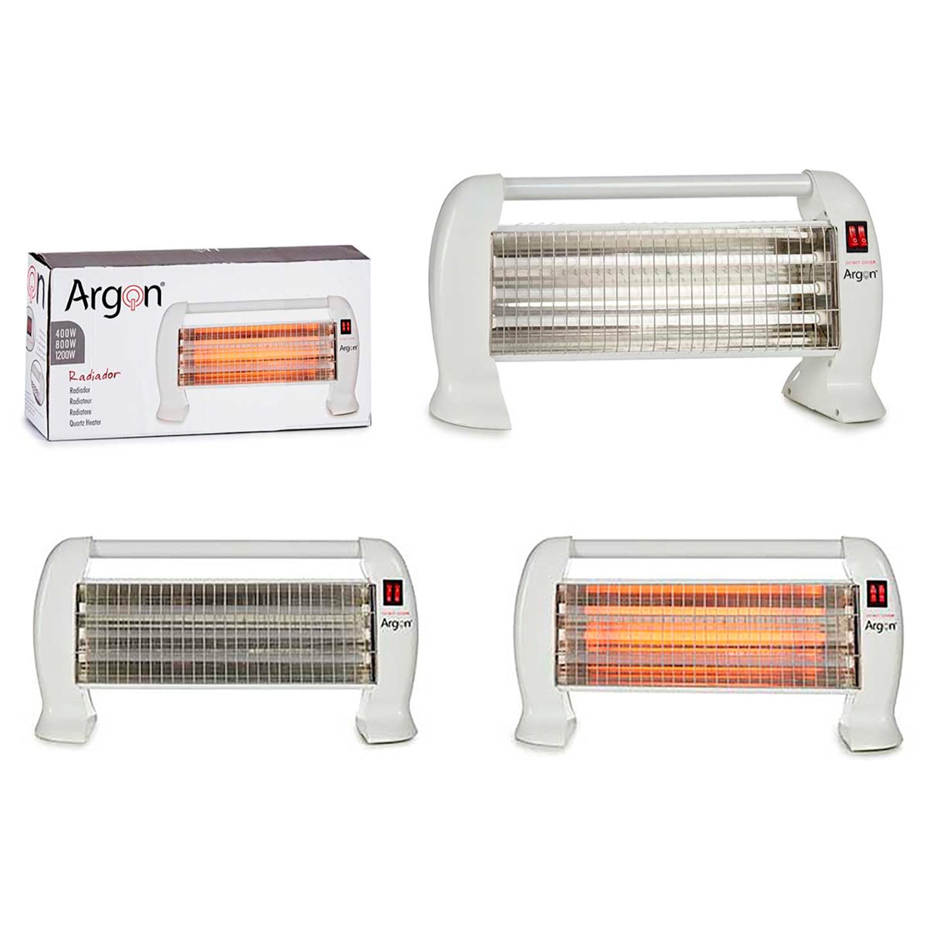 Stufa in quarzo con piede. 3 potenze 400, 800 e 1200W.