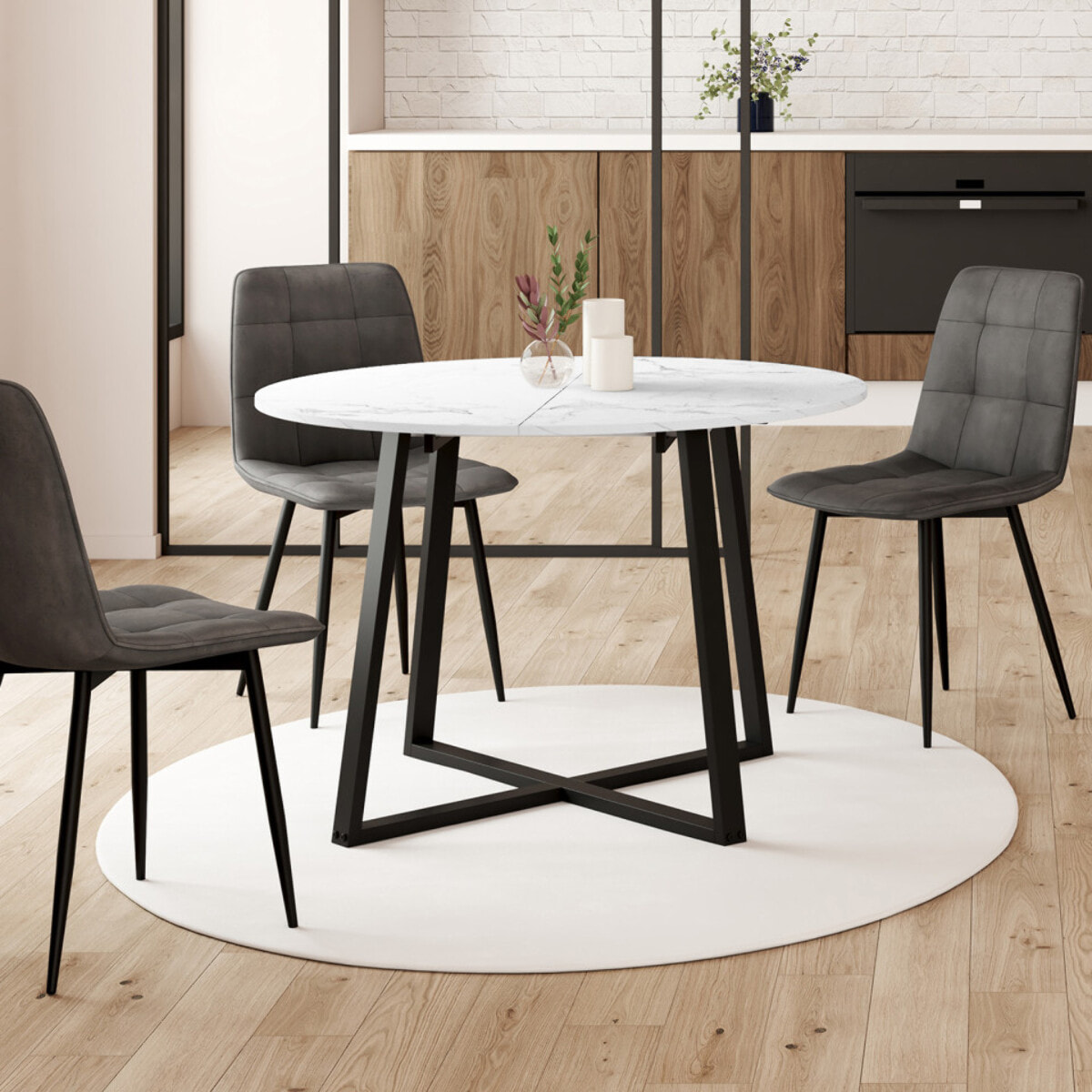Table à manger ronde extensible Sana Ø110-150cm effet marbre