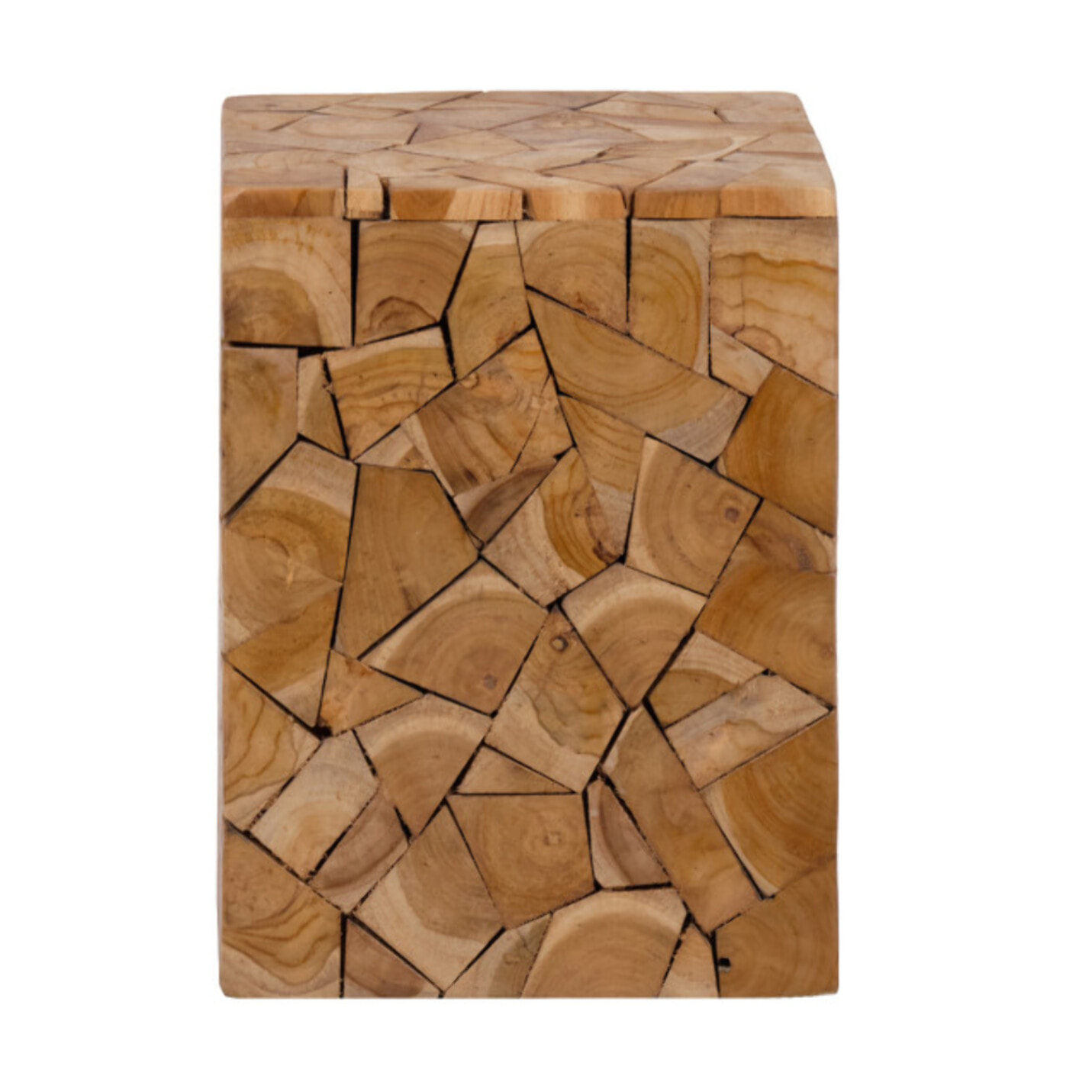 Tabouret carré artisanal 40 cm de haut en bois de teck - COLUMBIA