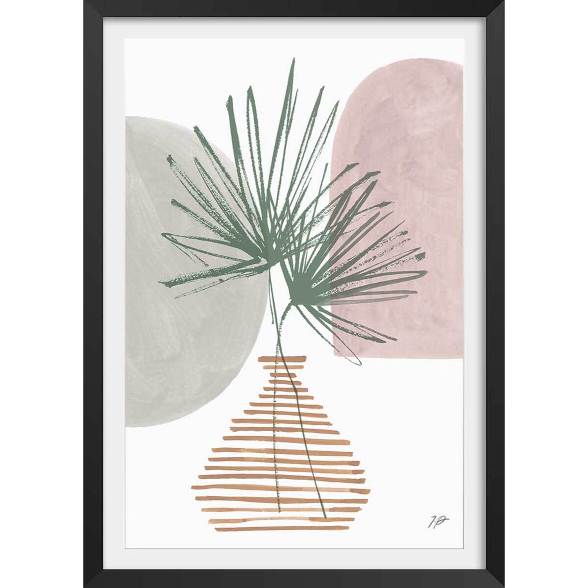 Affiche fleurs Feuille en éventail Affiche + cadre en bois - Noir