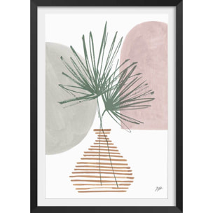 Affiche fleurs Feuille en éventail Affiche + cadre en bois - Noir