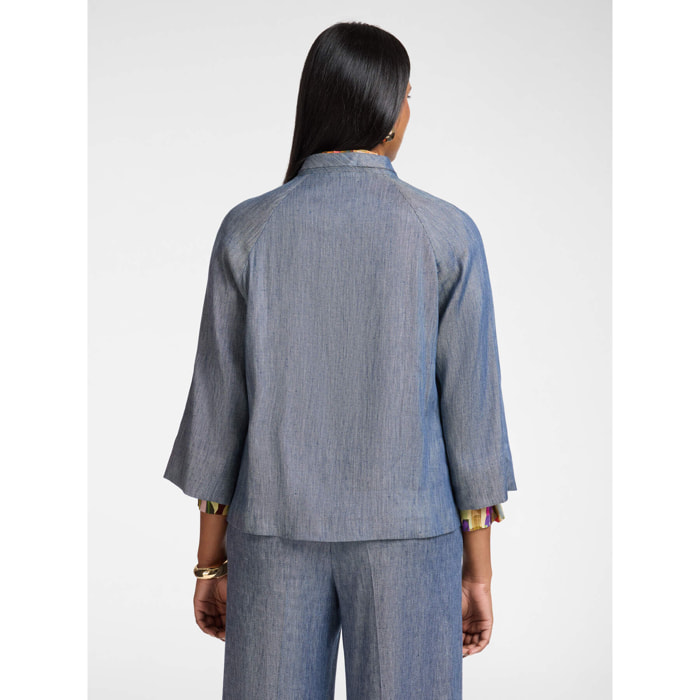 Elena Mirò - Chaqueta boxy de lino efecto denim - Azul