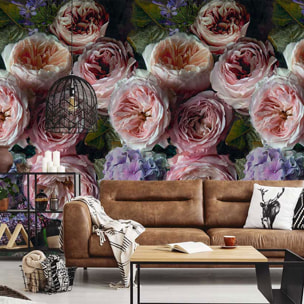 Papier peint pivoines et hortensias Rose