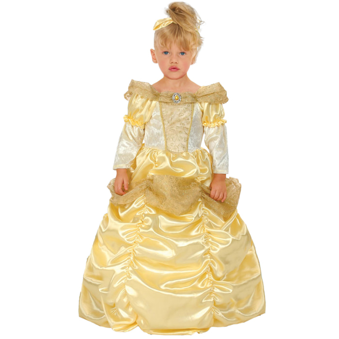 Abito Principessina Delle Fiabe Costume Carnevale Giallo Oro Bambina