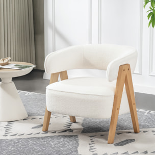 Fauteuil relax design bouclette - dossier enveloppant grand confort - bois blanc