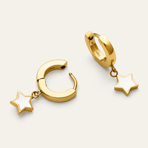 Pendientes Aro Star White Enamel Acero Baño Oro