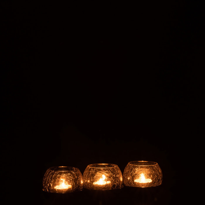 J-Line bougeoir 3 Boules Craquele - verre/acier - noir