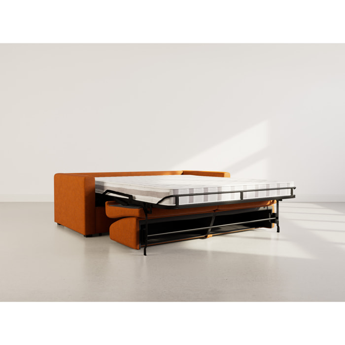 Julia - canapé lit 3 places convertible express couchage quotidien 140 cm matelas 14 cm en tissu - Rouille