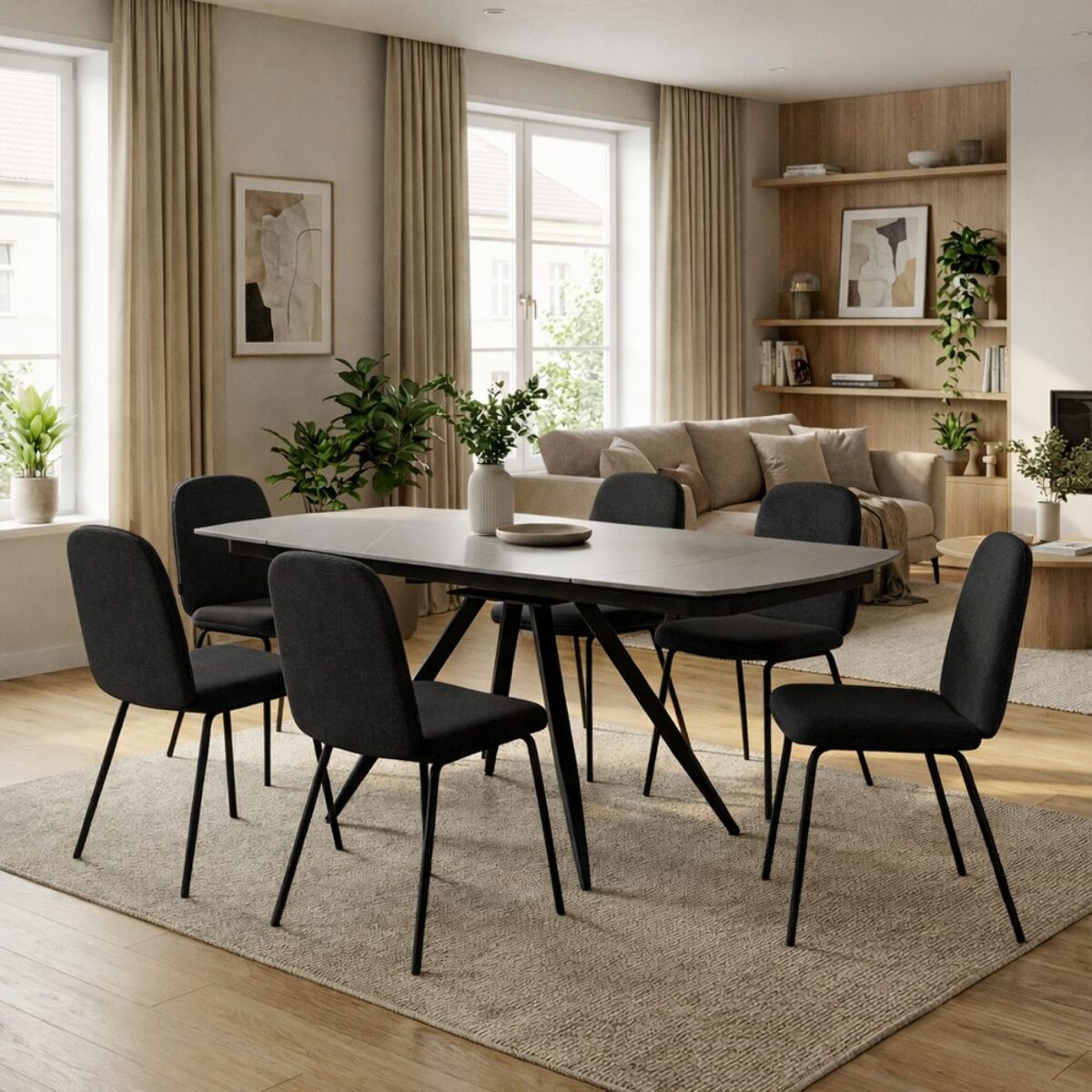 Set 2 sedie elegati in tessuto grigio scuro con gambe nere - Karen