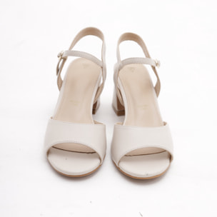 SANDALO TACCO FASCIA E CINTURINO CHOCOLA' PANNA