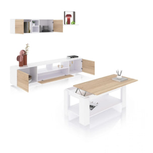 Pack salón con mesa de centro Kenzo Plus V1 Blanco Artik (Blanco Mate) - Roble Canadian