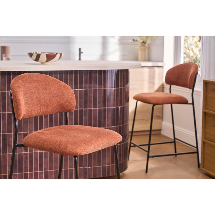 Tabourets de bar en tissu effet velours texturé terre brûlée H64 cm (lot de 2) BENTA