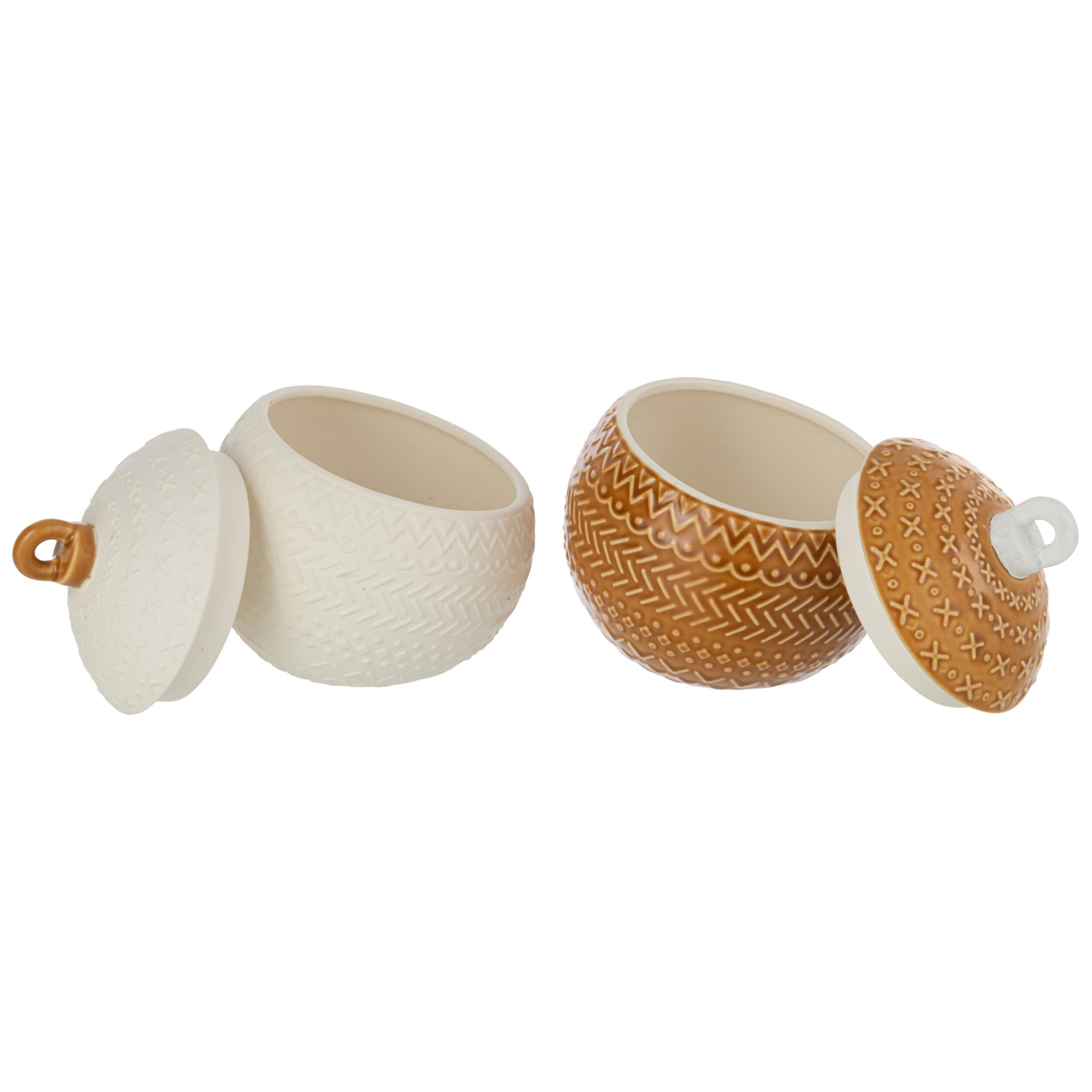 J-Line pot de conservation Boule de Noël - porcelaine - wit/jaune moutarde - 2 pcs