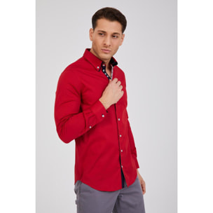 Camicia Uomo 1 Bottone Button Down Doppio Collo Piccolo Popeline Stretch Unito Rosso