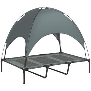 Cama Elevada para Mascotas Portátil con Toldo Extraíble Tela Transpirable al Aire Libre para Interior y Exterior 122x92x108 cm Gris