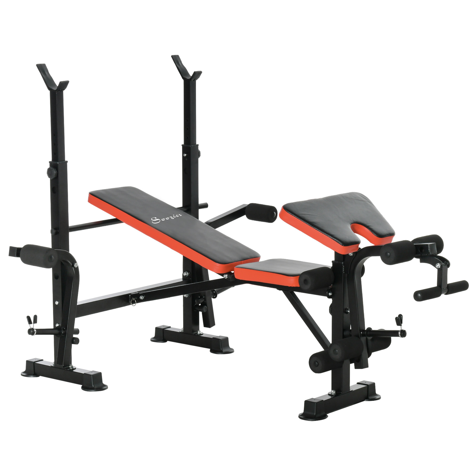 Banc de musculation Fitness entrainement complet avec support d'haltères dossier réglable acier noir rouge
