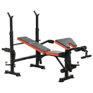 Banc de musculation Fitness entrainement complet avec support d'haltères dossier réglable acier noir rouge