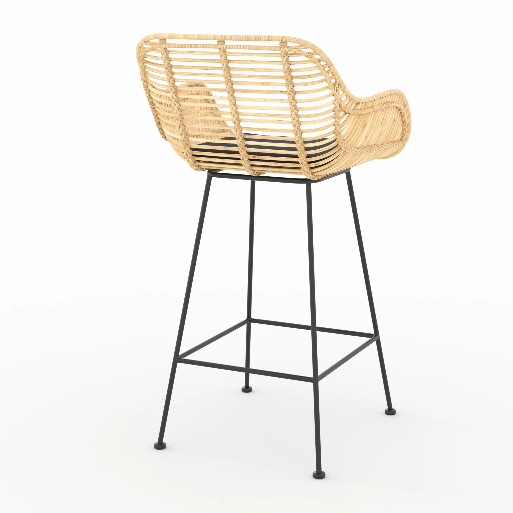 Lot de 2 chaises pour îlot central 66 cm en rotin et tissu noir - Pops